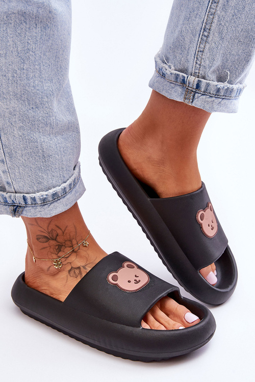 Легкі жіночі поролонові тапочки з плюшевим ведмедиком Black Lia