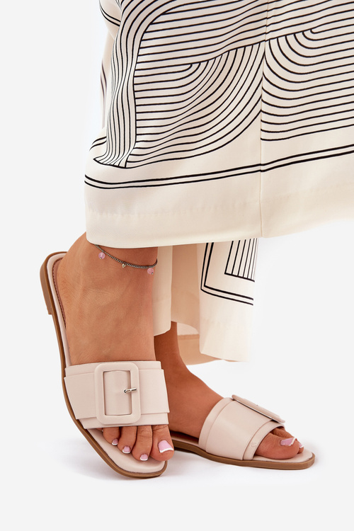 Плоскі Жіночі Еко Шкіряні Сандалі З Пряжкою Бежеві Bamma