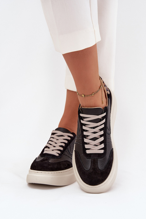 Шкіряні жіночі кросівки на платформі Panterka Zazoo N1263 Чорні