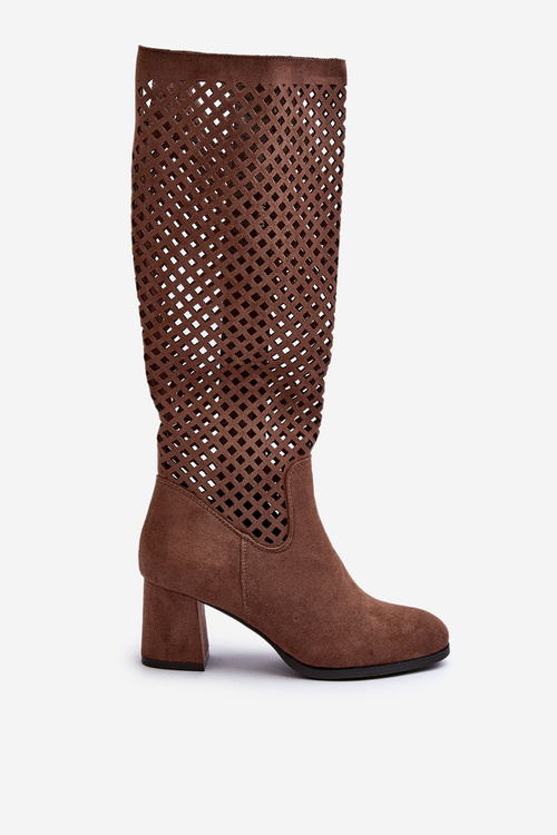 Коричневі замшеві чоботи на високих підборах на шнурівці Jolenna