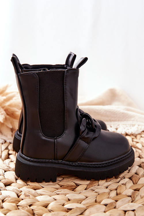 Чоботи дитячі утеплені на ланцюжку Чорні Hinea