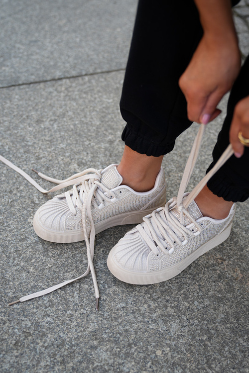 Жіночі кросівки з декором на платформі бежеві Eanneth