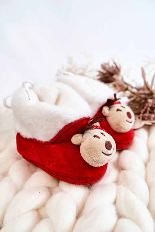 Дитячі теплі тапочки олені з бантом червоні