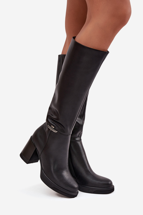 Жіночі мушкетерські чоботи з натуральної шкіри на підборах Вінцеза 66826 чорний