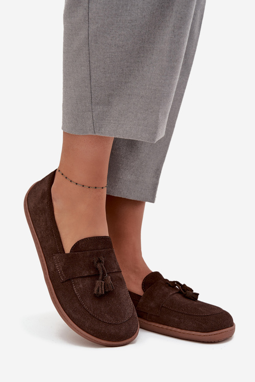 Шкіряні замшеві мокасини типу босоног Zazoo 322 шоколадні