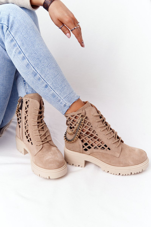 Ажурні замшеві черевики Lewski Shoes 3030-0 Пісок