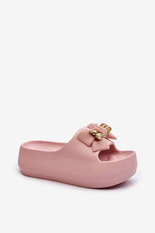 Жіночі поролонові шльопанці з бантом рожеві Salessa