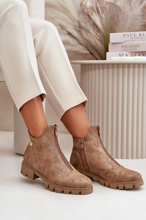 Утеплені жіночі чоботи з екошкіри Distress Verietta коричнево-золотого кольору