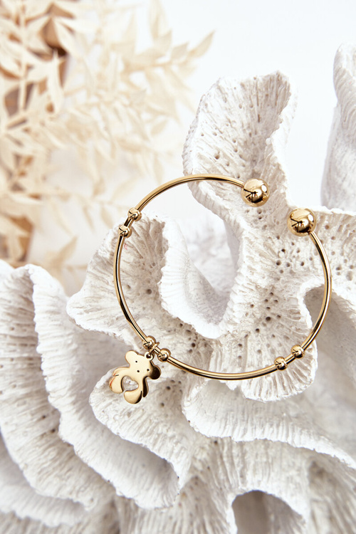 Жіночий сталевий браслет із золотим ведмедиком