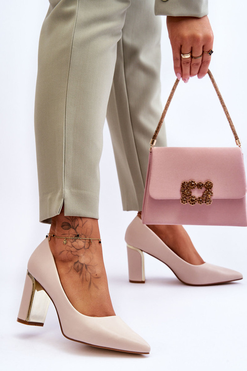 Класичні човники на декоративному каблуці Бежеві Елізабет