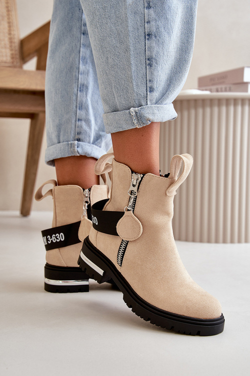 Жіночі теплі черевики на блискавці Бежеві Calvaro