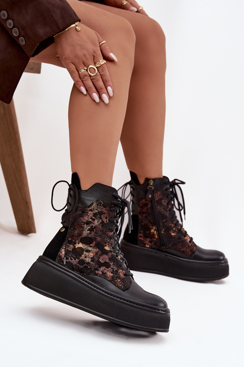 Шкіряні замшеві ботильйони на платформі Теплі чорні 06565-01