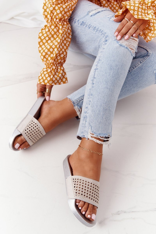 Жіночі гумові тапочки з паєтками сірі Tonya