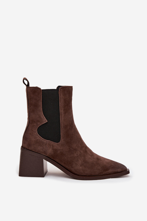 Шкіряні замшеві жіночі чоботи на підборах з підкладкою Artiker 57C0047 коричневі