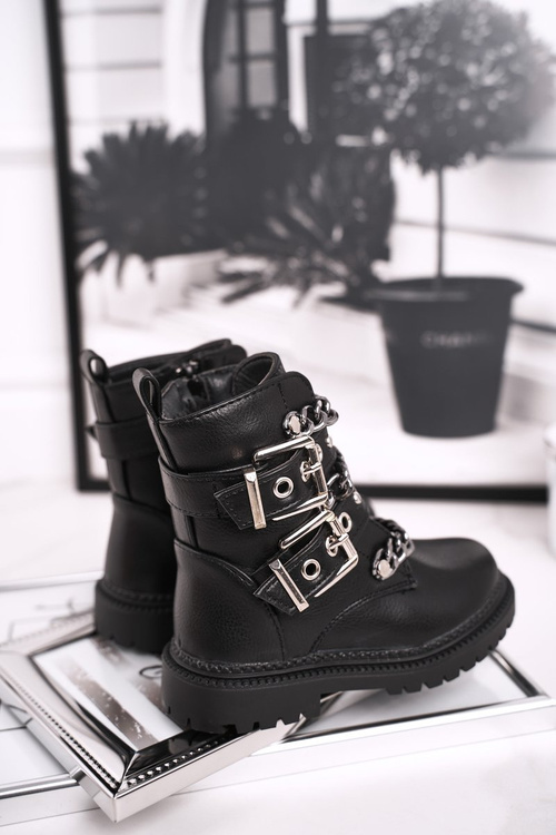 Чоботи дитячі теплі з хутряними пряжками ланцюжок чорні Fun Time