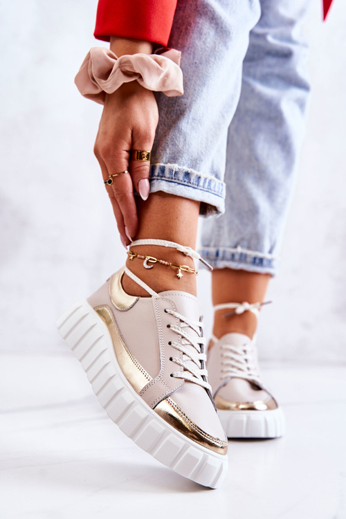 Жіночі туфлі на платформі бежево-золоті Noriso