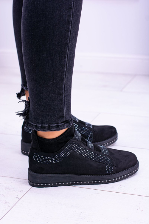 Замшеве чорне жіноче спортивне взуття з цирконієм Petite