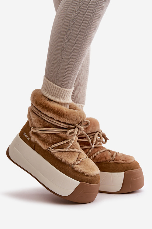 Шкіряні жіночі зимові черевики на товстій підошві з хутром Big Star OO274A207 Коричневий