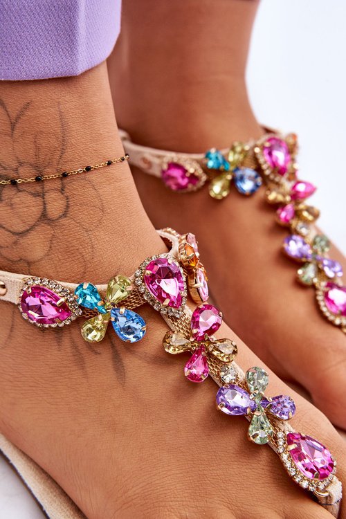 Замшеві шльопанці з камінням бежеві Frency