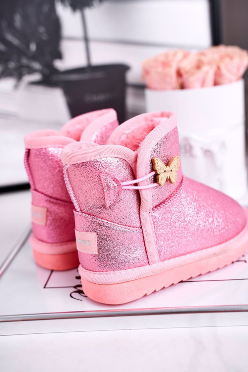 Дитячі снігові черевики теплі з метеликом рожеві Cosmic