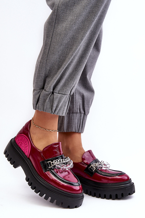 Жіночі масивні шкіряні півчеревики Maciejka 06294-15 Фуксія з декором