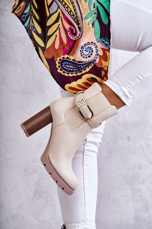 шкіряні чоботи на посту з декоративним поясом Бежевий Maresol