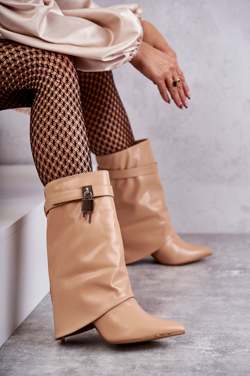 Шкіряні слипони на високому каблуці бежеві Steffi