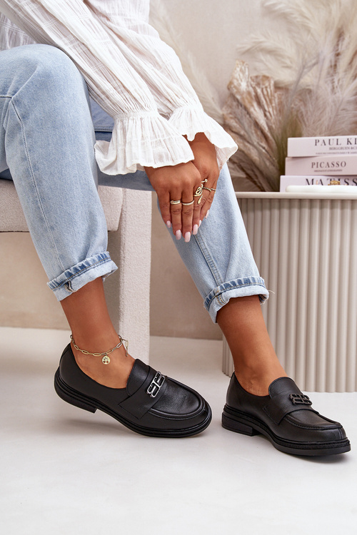 Zazoo 20102 Стильні лофери з лакованої шкіри на масивній платформі чорні