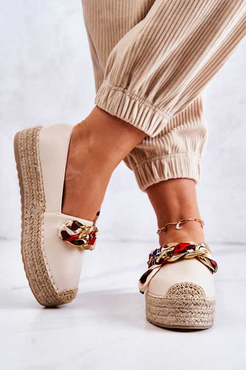 Жіночі шкіряні еспадрільї на ланцюжку Світло-бежеві Fancy