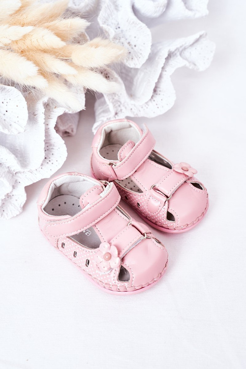 Дитячі шкіряні босоніжки на липучці Рожеві квіти