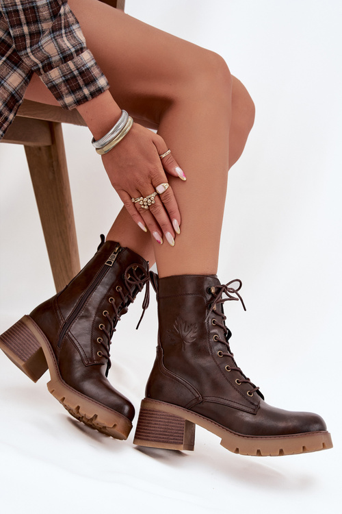 Жіночі робочі черевики на каблуці блок Vinceza 89136 Теплий коричневий