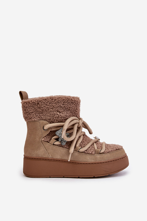 Жіночі зимові черевики з декором і хутром ягняти коричневого кольору Almatiza