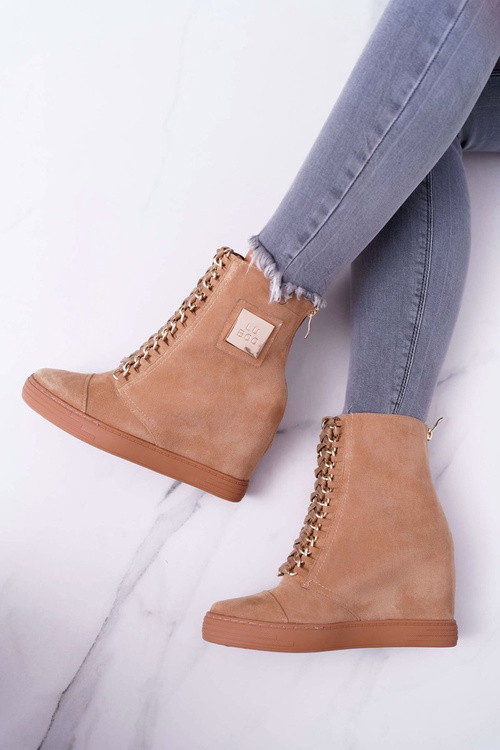 Жіночі кросівки Lu Boo із золотим ланцюжком, замша Camel Monica