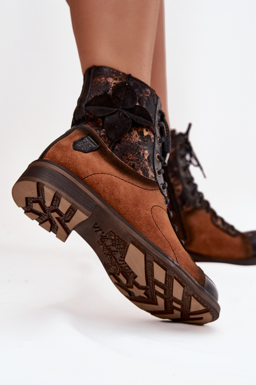 Шкіряні жіночі чоботи з натуральної шкіри на плоскому каблуці Maciejka 07004-29 верблюжий