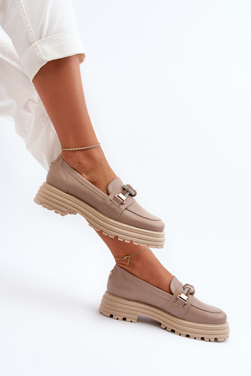 Жіночі шкіряні мокасини з декором Laura Messi 2780 темно-бежевий