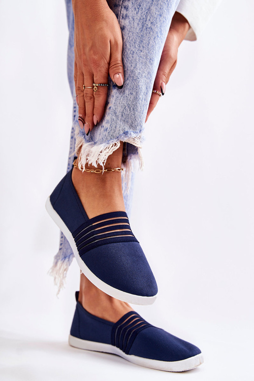 Жіночі тканинні кросівки сліпони темно-сині Lilis