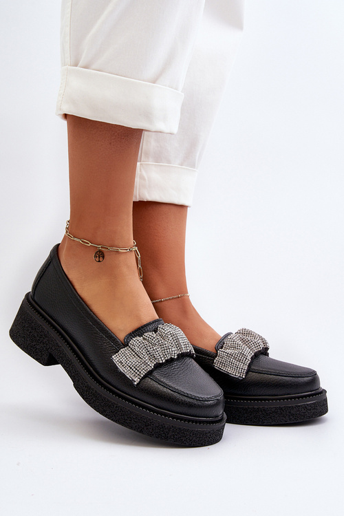 Жіночі шкіряні лофери з декоративним ремінцем Zazoo 3419 Чорні