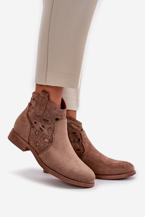 Коричневі жіночі ботильйони з вирізом і блискавкою S.Barski HY42-081