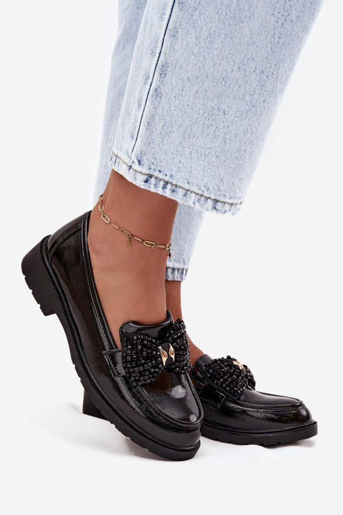 Лаковані жіночі мокасини з бантом S.Барскі HY52-319A чорні