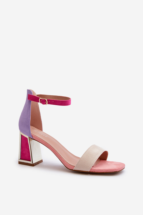 Рожеві замшеві босоніжки на блочному каблуці Pholia