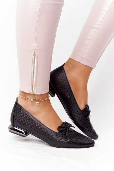 Ажурні лофери на срібних підборах Vinceza 21-10602 Чорні