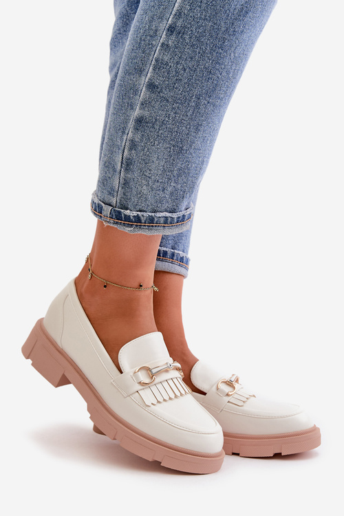 Жіночі мокасини з оздобленням з екошкіри білого тіалу