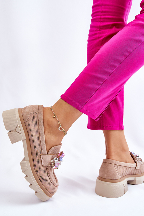 Жіночі лофери з орнаментом Бежеві Issac