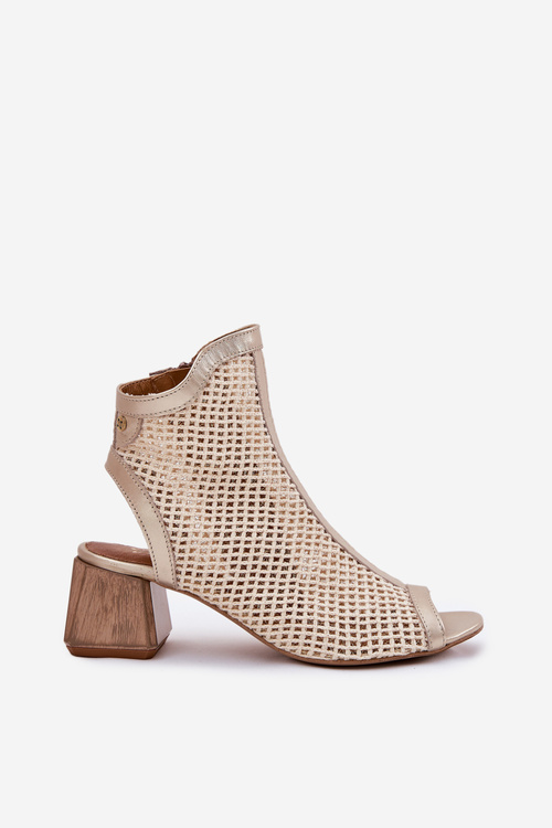 Жіночі Шкіряні Чоботи На Каблуку З Відкритою Пяткою Maciejka 06899-25 Золото-Бежеві