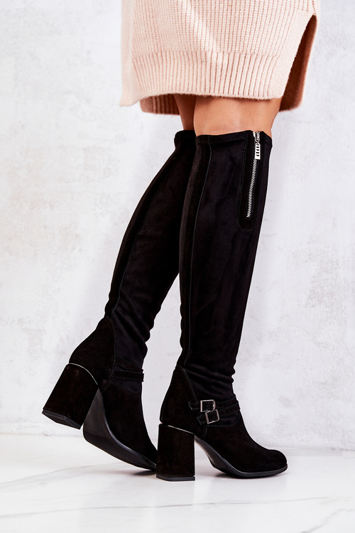 Замшеві чоботи на підборах Black Arianne