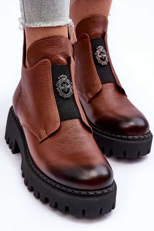 Жіночі шкіряні чоботи з орнаментом коричневі Lusanna