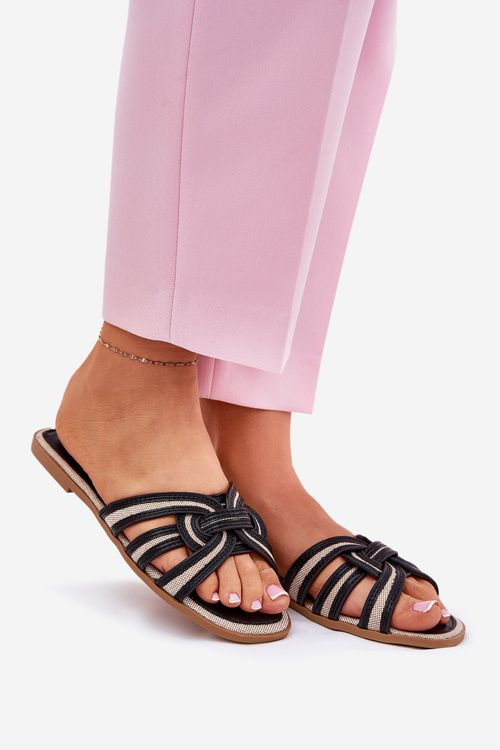 Жіночі Плоскі Сандалі З Переплетеними Ремінцями Чорні Acimine