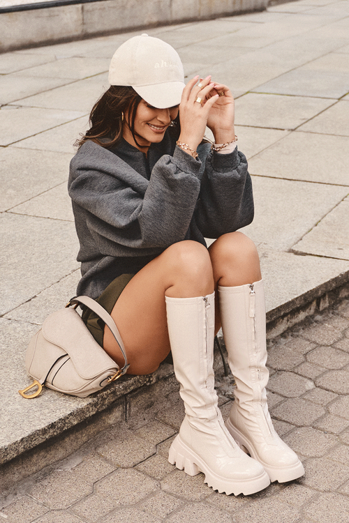 Чоботи на платформі на шнурівці з блискучим покриттям, бежевий Рінго