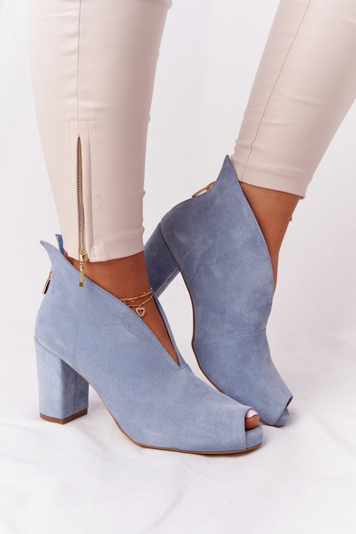 Замшеві чоботи на шпильці з вирізом Exquisite 1243 Blue
