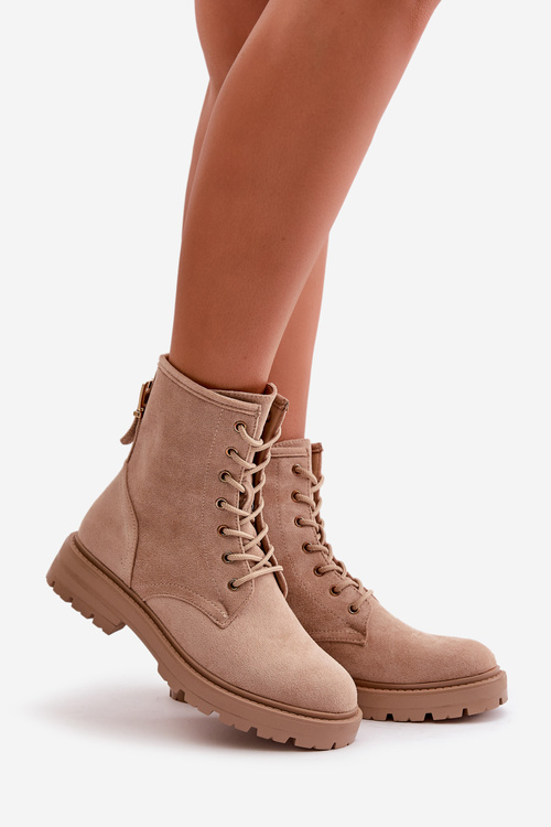 Жіночі утеплені робочі ботильйони на блискавці з екозамші бежеві Mardia